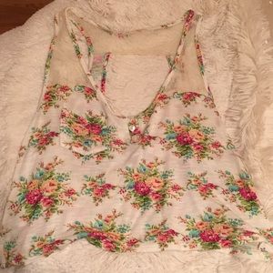 Floral and cream lace Crop Top